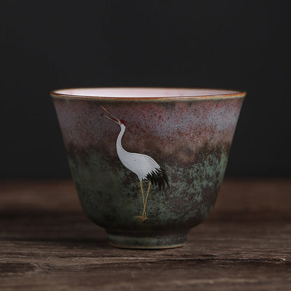 Mythstone Auspicious Crane Ceramic Teacup Kung Fu Tea Cup Bowl