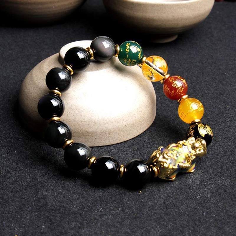 Pulsera de obsidiana Pixiu que cambia de color y cuenta con piedra mitológica 