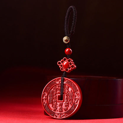 Mythstone Natural Cinnabar Mountain Ghosts Spend Money Bagua Blessing Necklace Pendant Key Chain