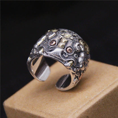 Mythstone 925 Sterling Silver Fengshui Kui Cattle Protection Adjustable Ring