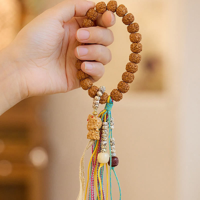 Pulsera de amuleto de la suerte y la riqueza con semillas de Bodhi de Rudraksha del Tíbet Mythstone