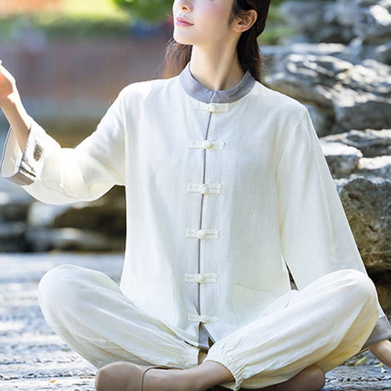 Mythstone Frog-Button Meditation Prayer Spiritual Zen Practice Tai Chi Uniform Clothing Women's Set