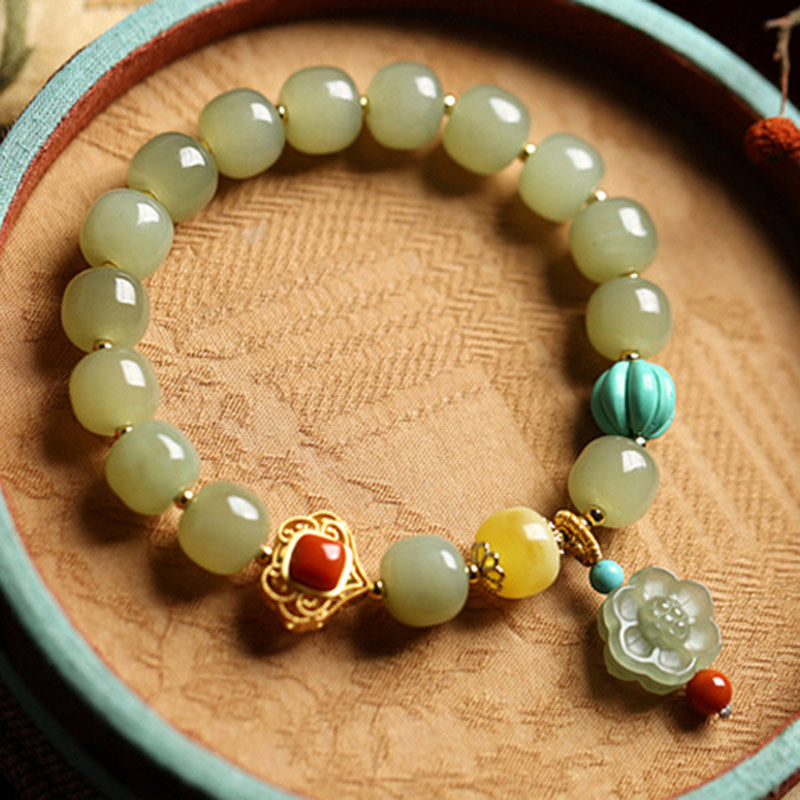 Mythstone Jade Amber Lotus Bead Luck Bracelet