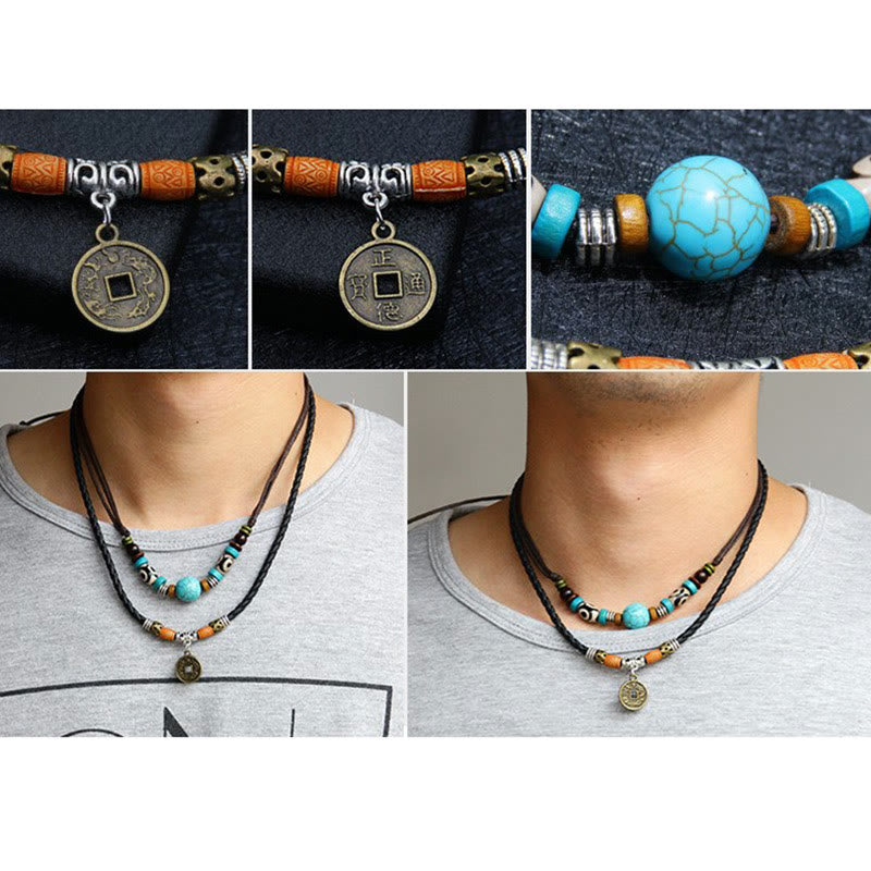 Mythstone Turquoise Dzi Bead Protection Necklace