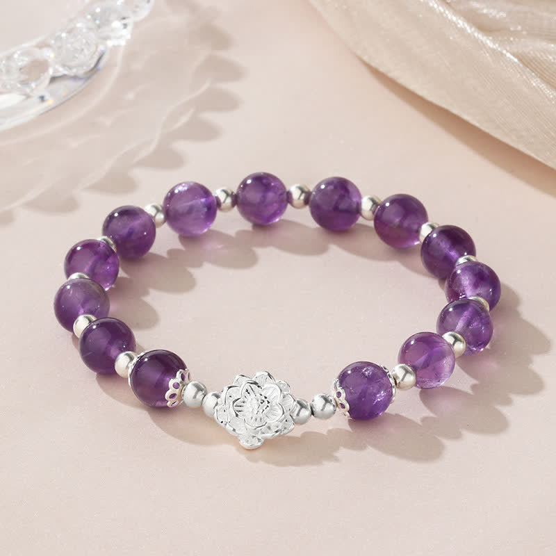 Mythstone 925 Sterling Silver Natural Amethyst Lotus Spiritual Bracelet