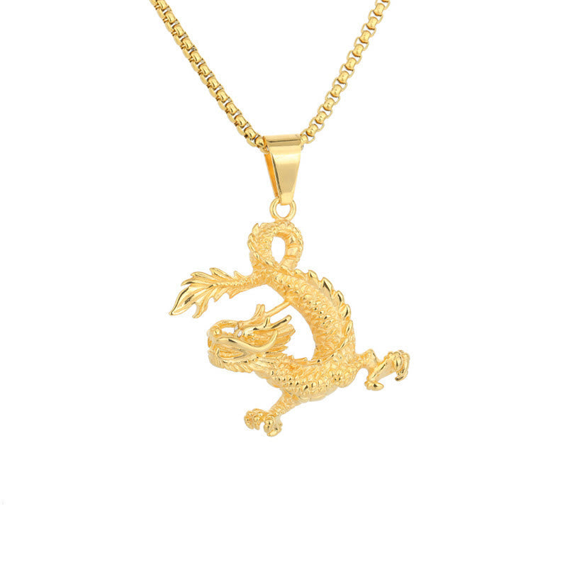 Mythstone Dancing Dragon Pattern Luck Necklace Pendant