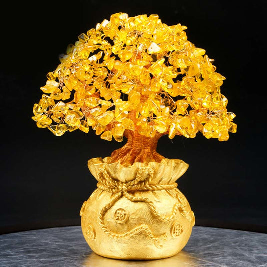 Mythstone Natural Citrine Money Tree Gemstone Ornament - Feng Shui for Prosperity