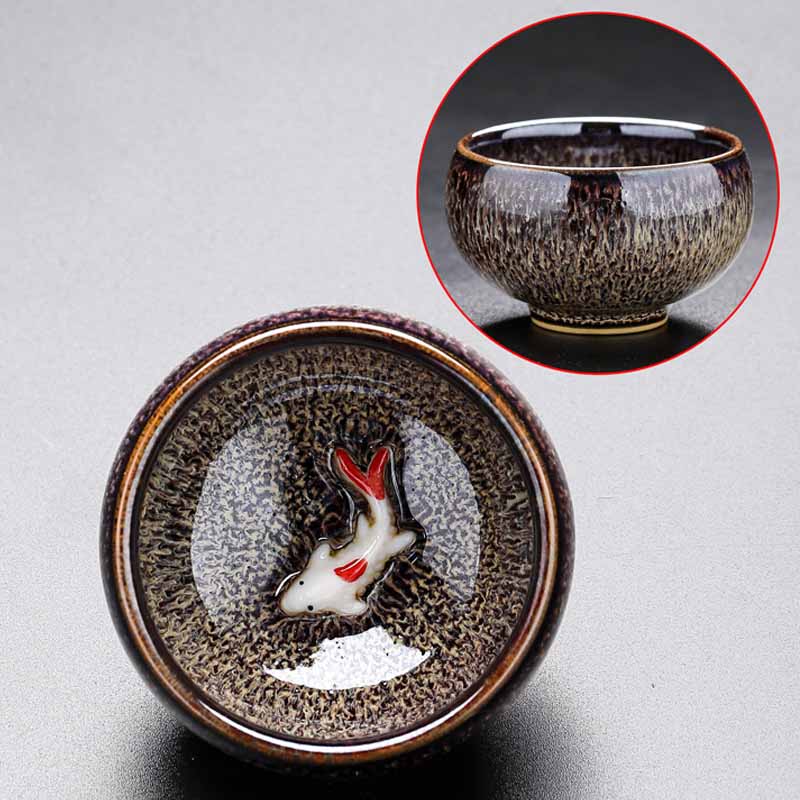 Mythstone Small Koi Fish Kiln Change Chinese Jianzhan Ceramic Teacup Kung Fu Tea Cup 60ml