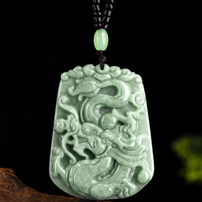 Mythstone Year Of The Dragon Chinese Zodiac Dragon Soaring Jade Protection Bead Chain Necklace Pendant