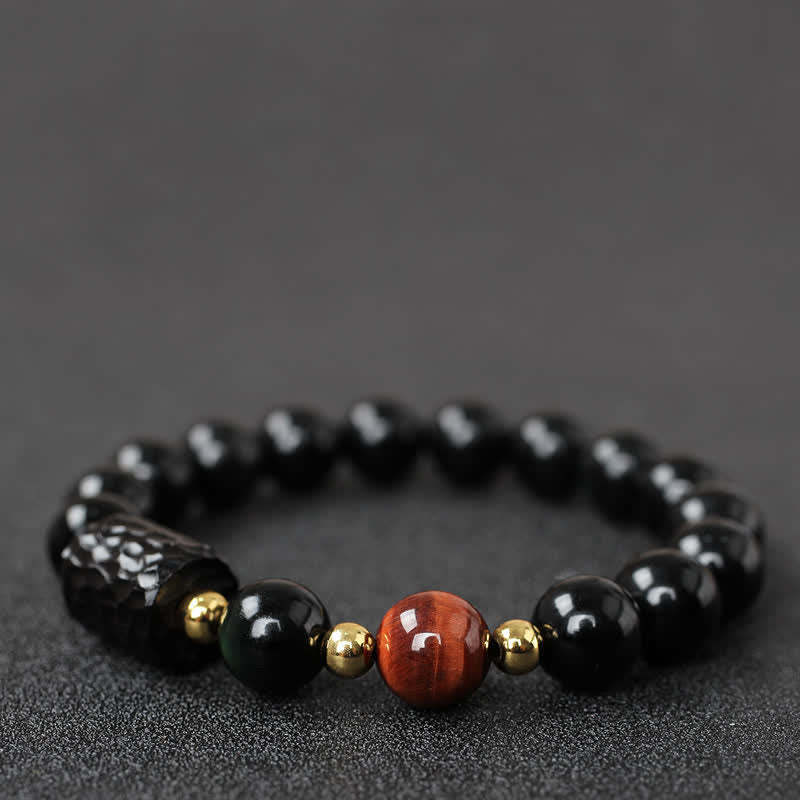 Black Obsidian Ebony Wood Red Tiger Eye Strength Couple Bracelet