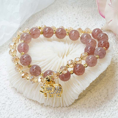 MythStone Rose Quartz Elephant Healing Energy Charm Bracelet