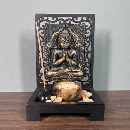 Altar de oración de resina para el hogar con la piedra mitológica de Buda de la compasión y la serenidad 