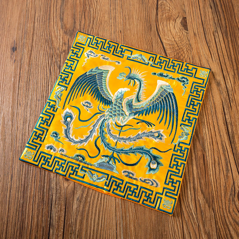 Mythstone Phoenix Dragon Kirin Embroidery Cup Mat Pad Tea Cup Coaster Kung Fu Tea Mat