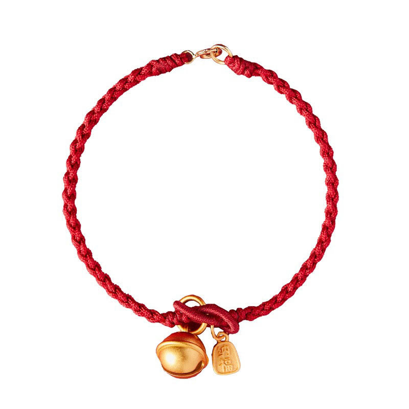 Mythstone Handmade Fu Character Charm Luck Happiness Bell Red Rope Bracelet