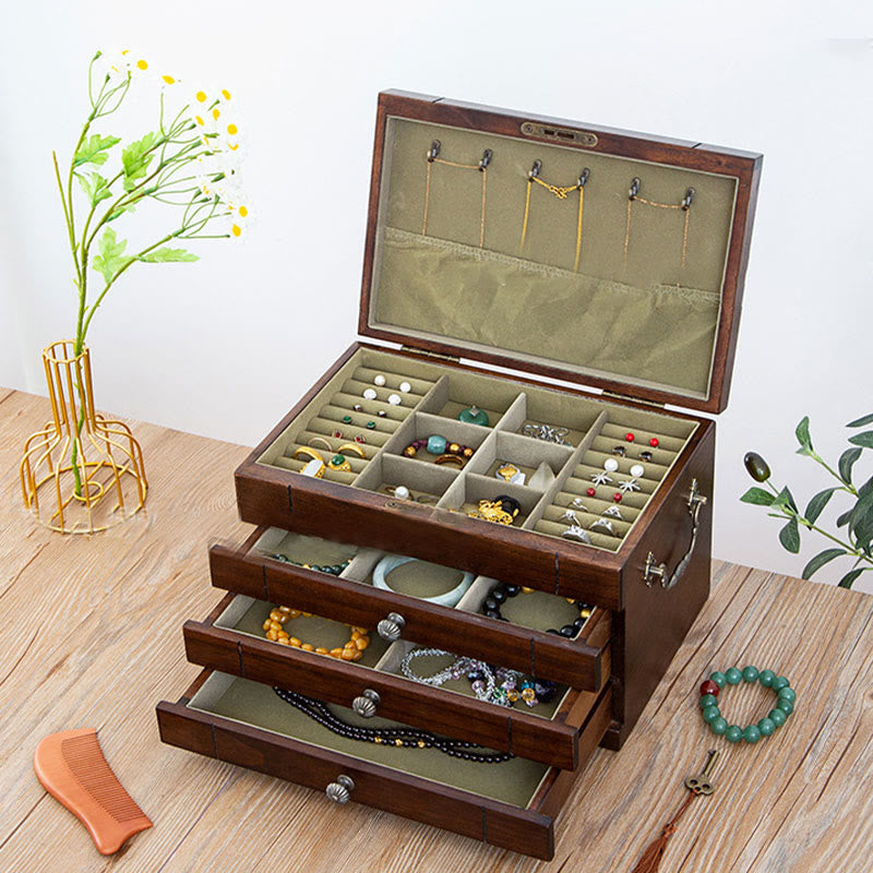 Mythstone Retro Solid Wood Jewelry Box Four-Layer Wooden Jewelry Storage Box