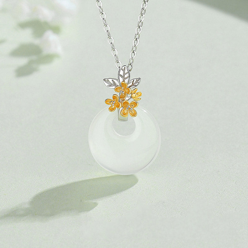 Mythstone 925 Sterling Silver Round Chalcedony Twelve Months Flower Harmony Necklace Pendant