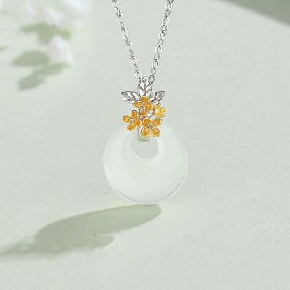 Mythstone 925 Sterling Silver Round Chalcedony Twelve Months Flower Harmony Necklace Pendant