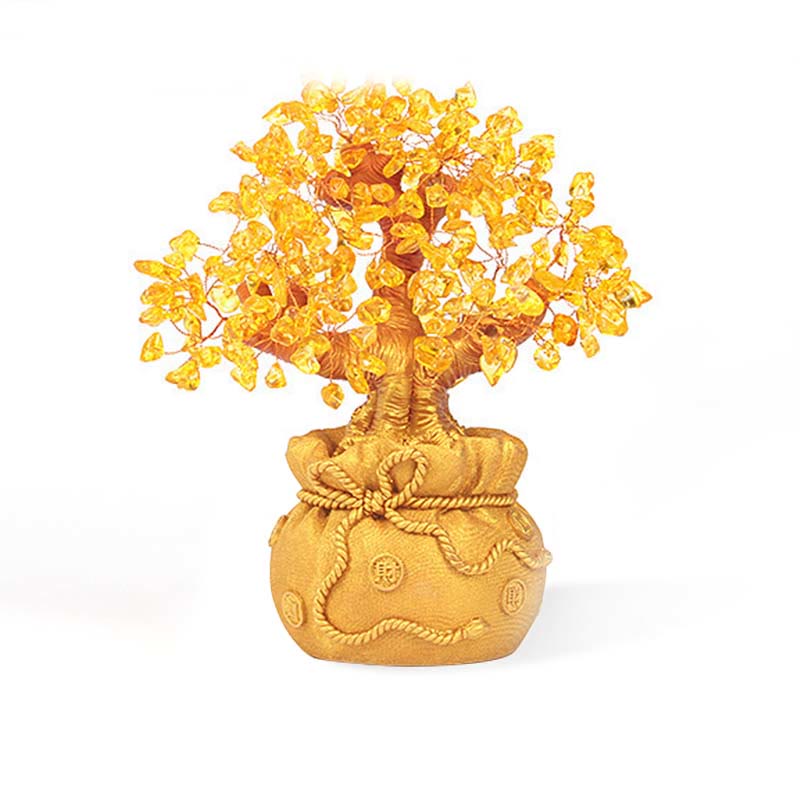 Adorno de piedra preciosa de árbol del dinero citrino natural Mythstone: Feng Shui para la prosperidad