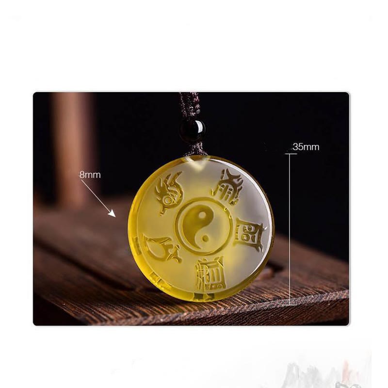 Colgante de cristal de Liuli con símbolo Yin Yang de las cinco montañas sagradas del taoísmo Mythstone