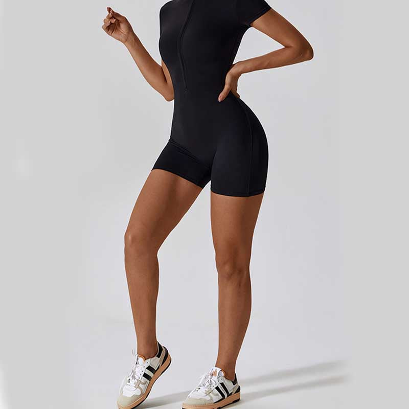 Mythstone High Stretch Zipper Short Sleeve Jumpsuit Sports Fitness Yoga Women Bodysuit