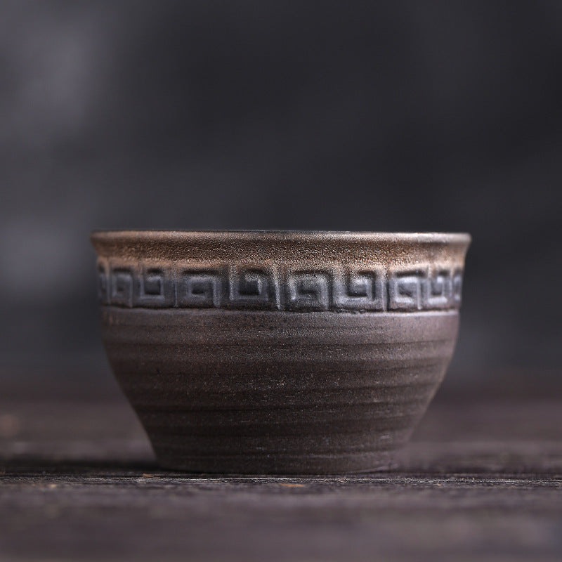 Mythstone Simple Brown Striped Texture Ceramic Teacup Kung Fu Tea Cup Bowl