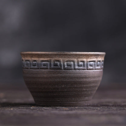 Mythstone Simple Brown Striped Texture Ceramic Teacup Kung Fu Tea Cup Bowl