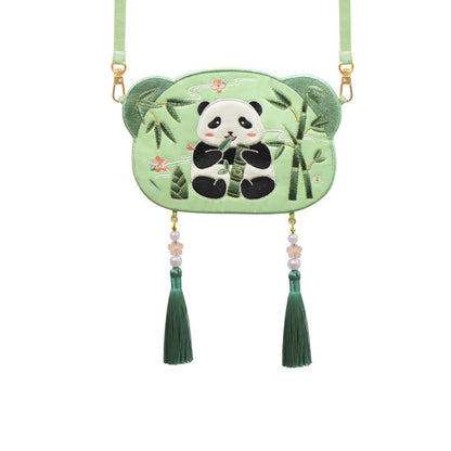 Mythstone Embroidery Lucky Panda Cat Shiba Inu Deer Rabbit Fox Flower Cute Animal Hanfu Bag Crossbody Bag Shoulder Bag