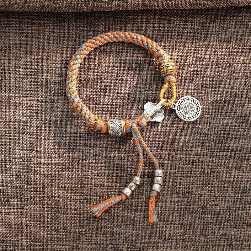 Pulsera trenzada hecha a mano con el símbolo tibetano Om Mani Padme Hum Fu y la suerte 