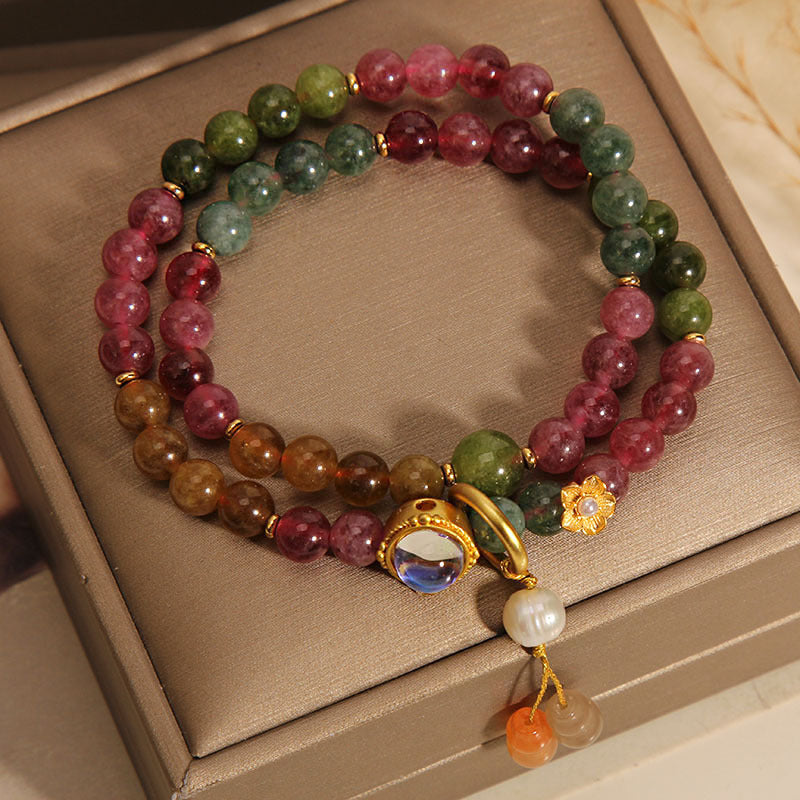 Pulsera con dije de calabaza de doble vuelta con turmalina multicolor positiva Mythstone 