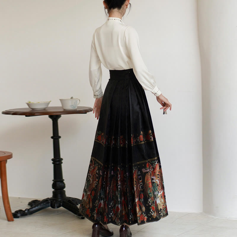 Mythstone Long Sleeve Shirt Embroidery Top Chinese Hanfu Phoenix Horse Face Skirt Mamianqun