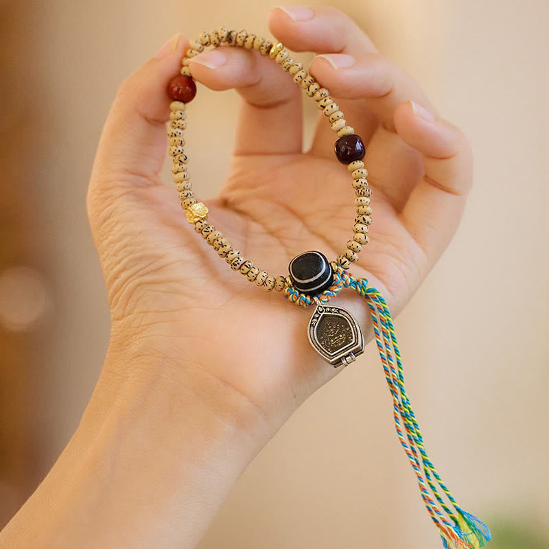 Pulsera de amuleto de la suerte y la riqueza con semillas de Bodhi de Rudraksha del Tíbet Mythstone