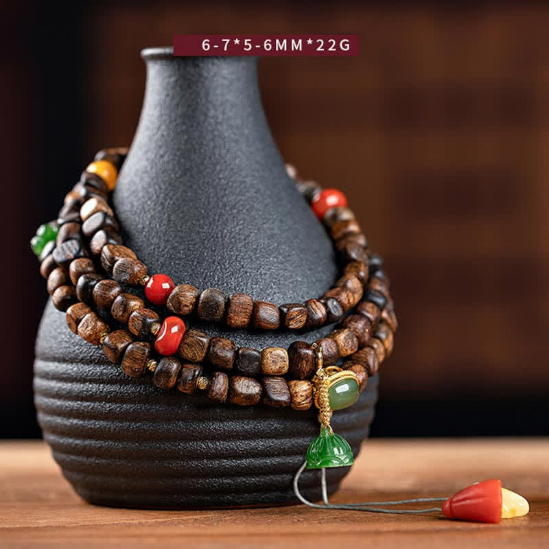 Mythstone 108 Mala Beads 925 Sterling Silver Brunei Agarwood Red Agate PiXiu Hetian Jade Peace Strength Bracelet