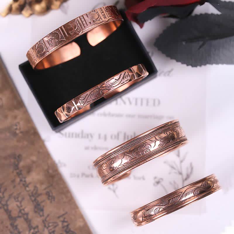 Mythstone Vintage Pattern Luck Balance Copper Cuff Bracelet Bangle