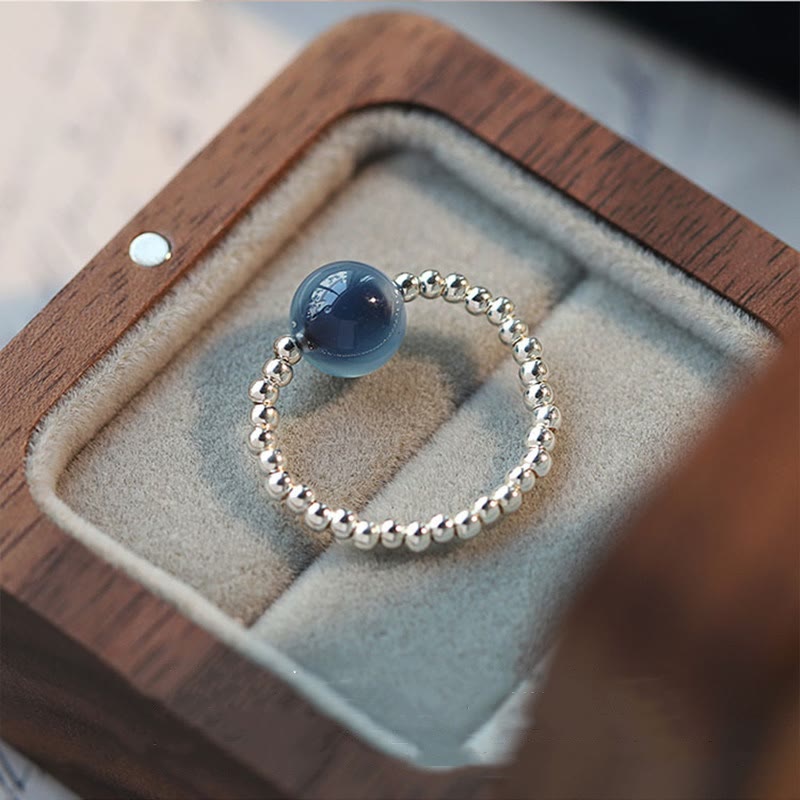 Mythstone 925 Sterling Silver Blue Candy Agate Healing Bead Ring