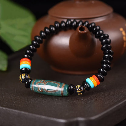 Mythstone Tibetan Nine-Eye Dzi Bead Om Mani Padme Hum Power Bracelet