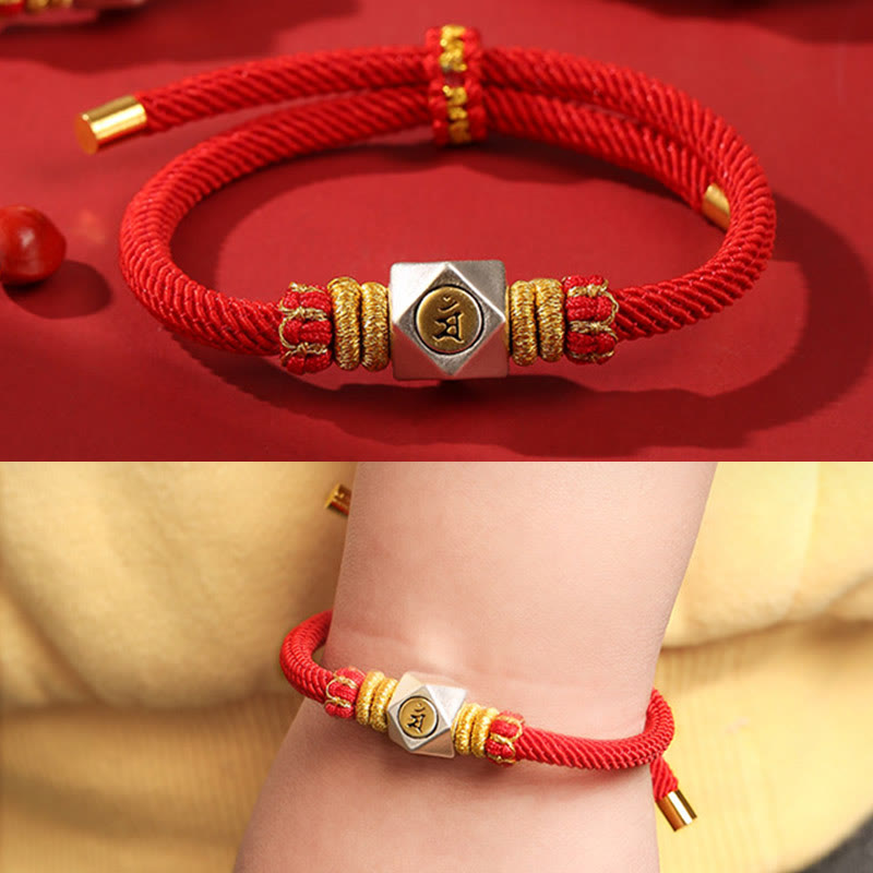 Mythstone 999 Sterling Silver Chinese Zodiac Natal Buddha Red Rope Luck Strength Handcrafted Kids Bracelet