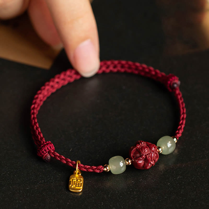 Mythstone Natural Cinnabar Chinese Zodiac Hetian Jade Fu Character Luck Rope Bracelet Bracelet Mythstone 10