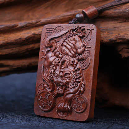 Mytthstone Natural Lightning Struck Jujube Wood PiXiu Copper Coin Good Fortune Necklace Pendant