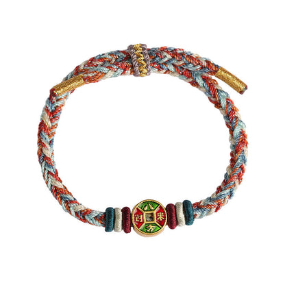 Mythstone Colorful Rope Wealth Comes From All Directions Handmade Eight Thread Peace Knot Luck Bracelet