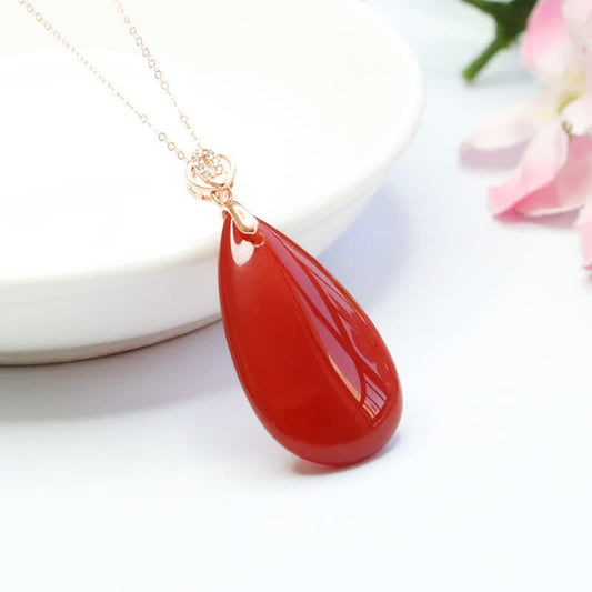 Mythstone 925 Sterling Silver Waterdrop Red Agate Confidence Necklace Pendant