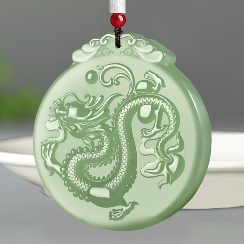 Mythstone Chinese Zodiac Dragon Jade Luck Necklace String Pendant