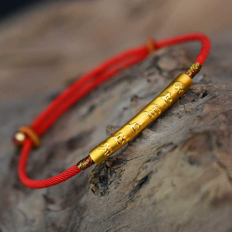 Mythstone Tibetan Buddhist Handmade Mani Mantra Lucky Red String Bracelet