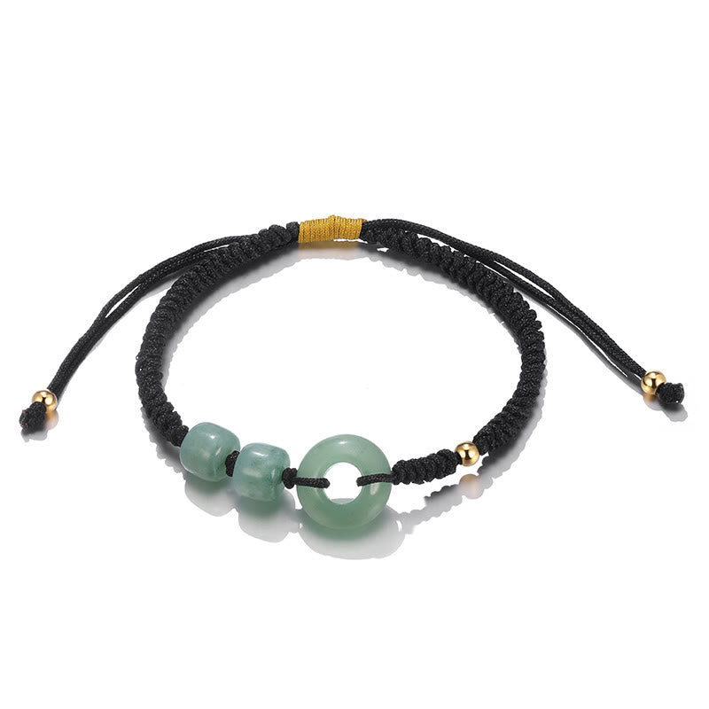 Mythstone 2Pcs Green Aventurine White Jade Peace Buckle Luck Braided Couple Bracelet