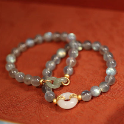 Mytthstone Natural Moonstone Heitan Jade Peace Buckle Healing Bracelet