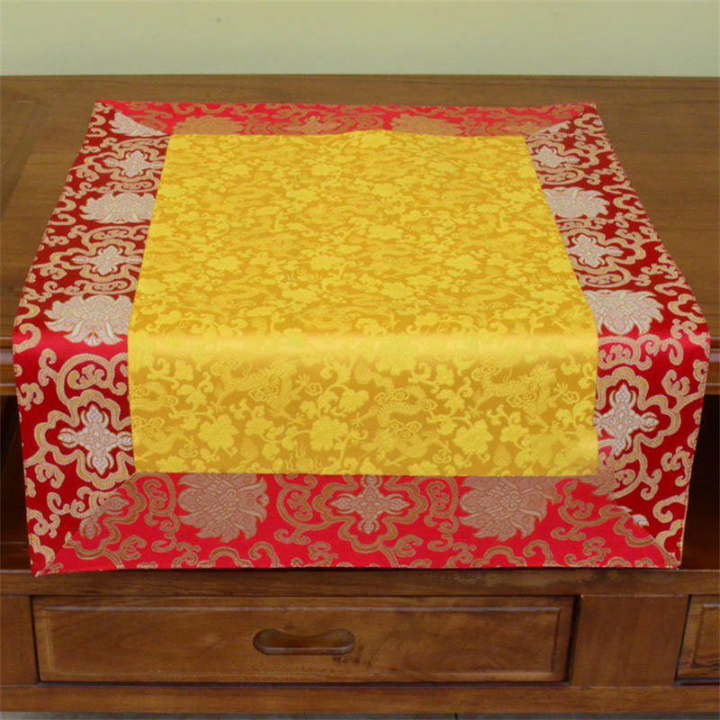 Mythstone Brocade Prayer Altar Flower Vajra Dragon Pattern Auspicious Symbols Table Runner