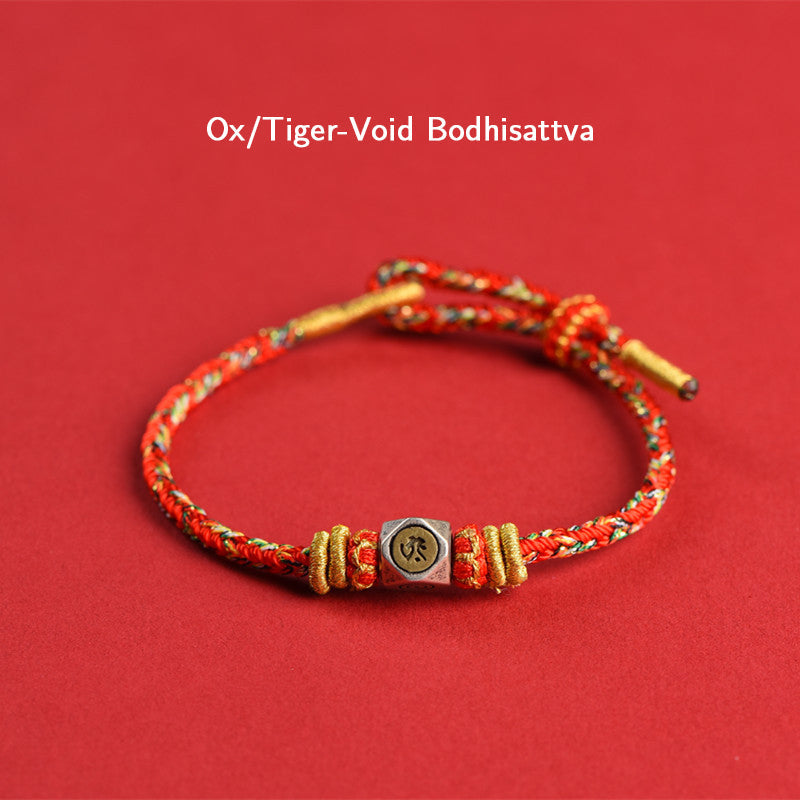 Mythstone 925 Sterling Silver Chinese Zodiac Natal Buddha Red Colorful Rope Luck Handcrafted Bracelet