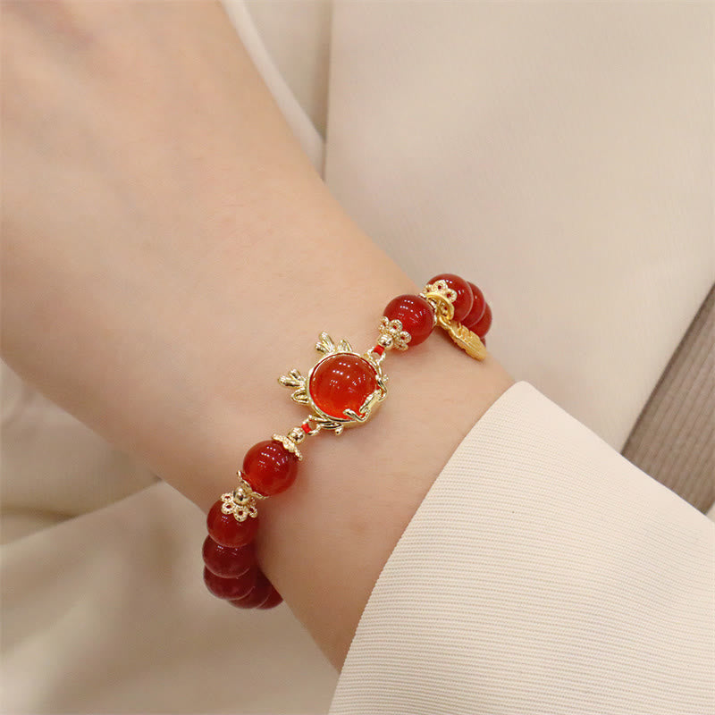 Mythstone Year of the Dragon Red Agate Jade Peace Buckle Fu Character Success Bracelet