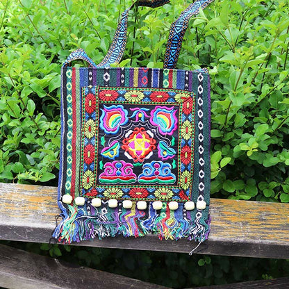 Mythstone Tibetan Handmade Embroidered Camellia Canvas Shoulder Bag Crossbody Bag