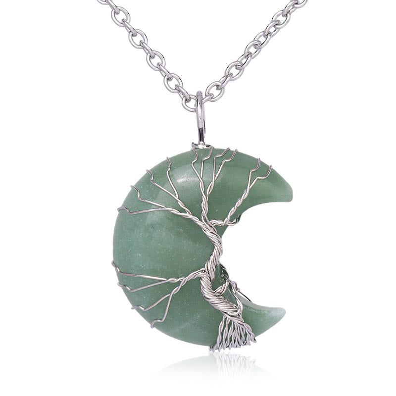 Mythstone Natural Quartz Crystal Moon Tree Of Life Healing Energy Necklace Pendant