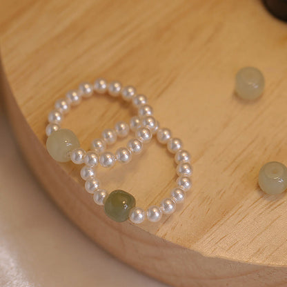 Mythstone Round Jade Pearl Beads Luck Ring